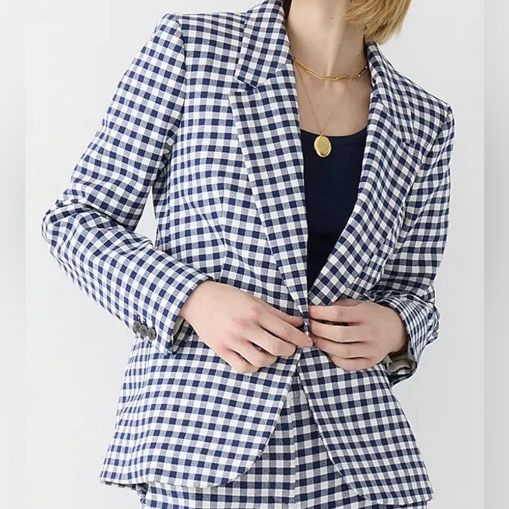 NWT J.Crew Parke Blazer in Gingham bi-stretch cotton blend size 2